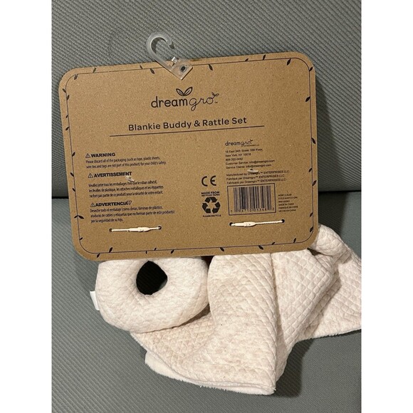 Dream Gro Tan Bear Lovey Baby Blanket Rattle Gift Set Embroidered Eyes Nose Ears - Picture 3 of 4